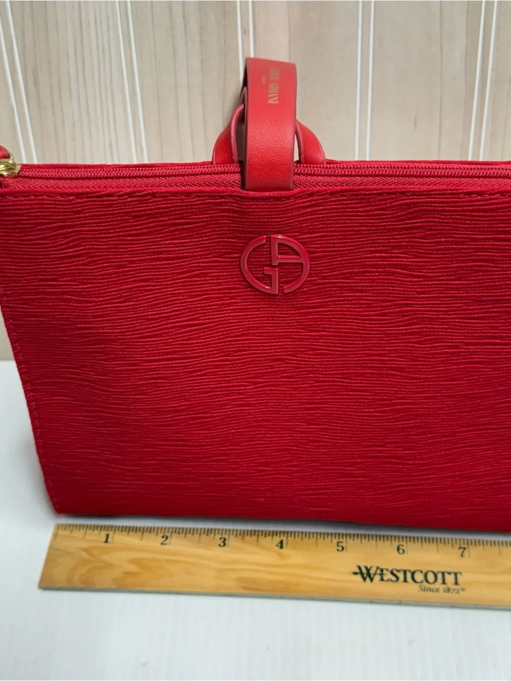 Giorgio Armani Vibrant Red Textured Cosmetic Pouch